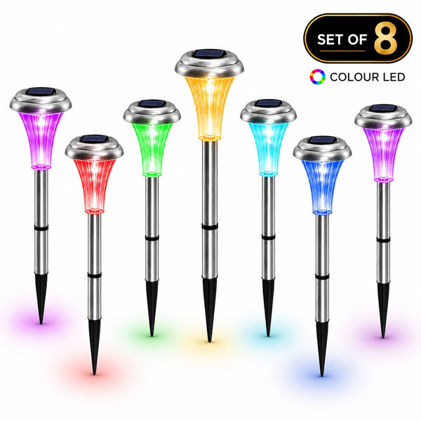 Halo Silver Solar Garden Stake Lights – Colour Changing LED  (Set of 8)