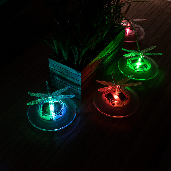 Dragonfly Solar Pond Lights - Set of 4 with Colour-Changing LEDs