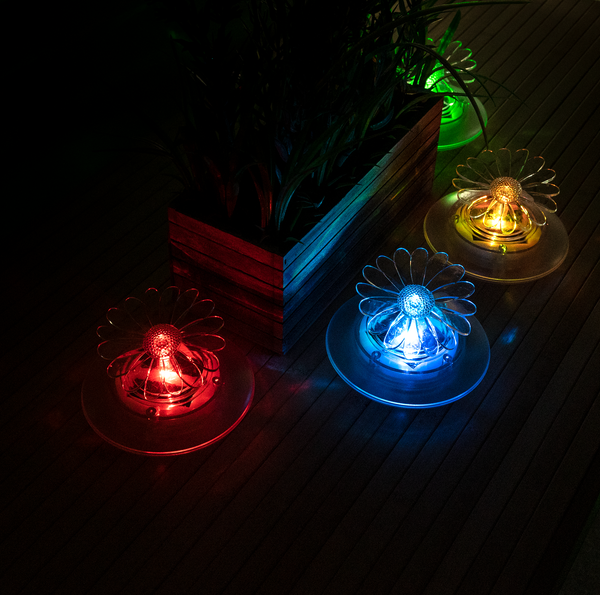 Flower Solar Pond Lights - Set of 4 with Colour-Changing LEDs